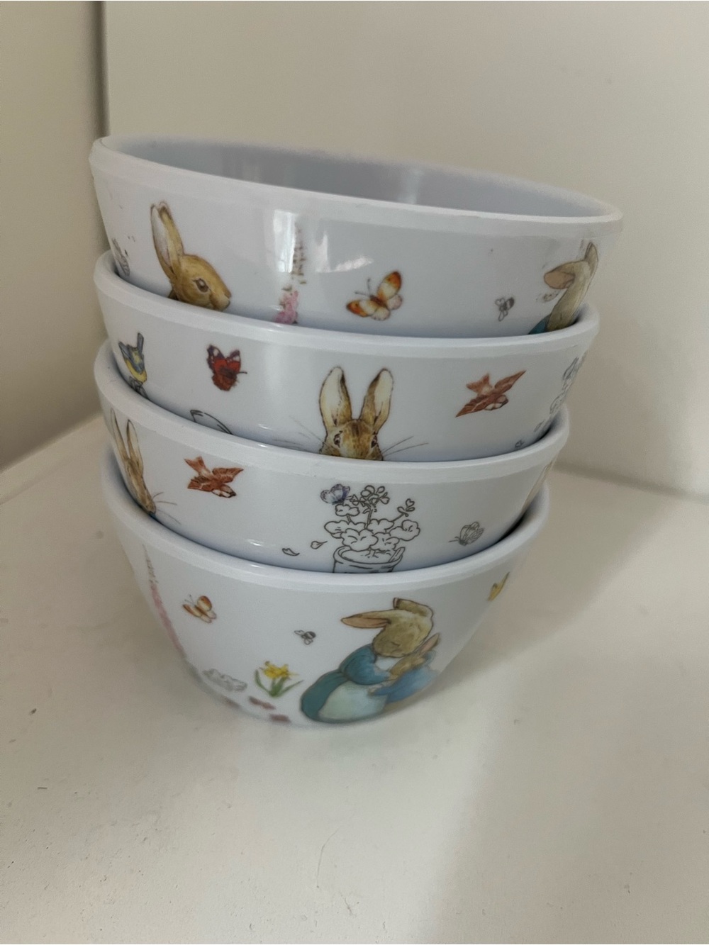 Beatrix Potter Peter Rabbit Set Of 4 Melamine Bowls New Easter Bunny Floral